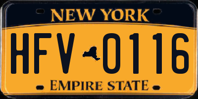 NY license plate HFV0116