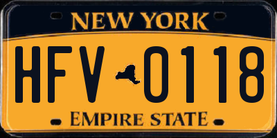 NY license plate HFV0118