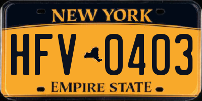NY license plate HFV0403