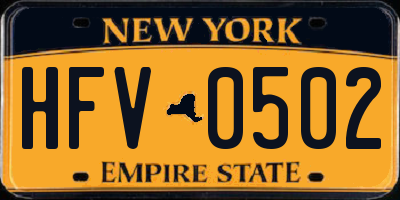 NY license plate HFV0502