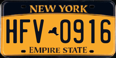 NY license plate HFV0916
