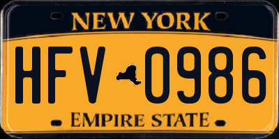 NY license plate HFV0986