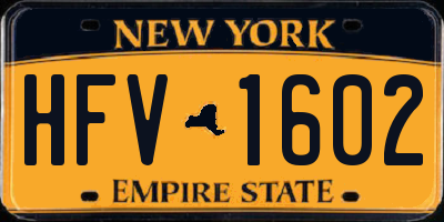 NY license plate HFV1602