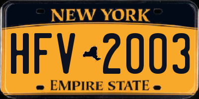NY license plate HFV2003