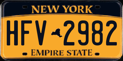 NY license plate HFV2982
