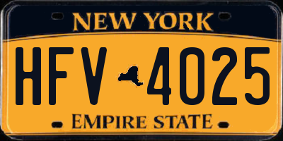 NY license plate HFV4025