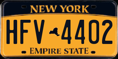 NY license plate HFV4402