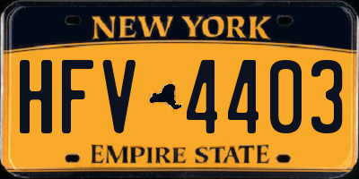 NY license plate HFV4403