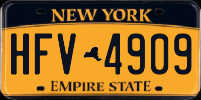 NY license plate HFV4909