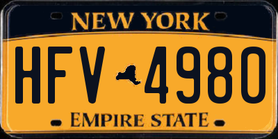 NY license plate HFV4980