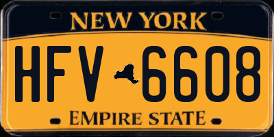 NY license plate HFV6608