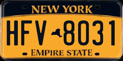 NY license plate HFV8031