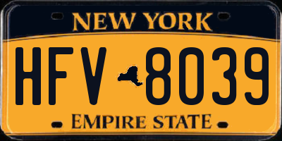 NY license plate HFV8039
