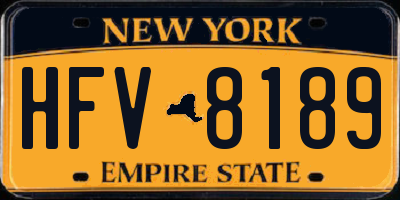 NY license plate HFV8189