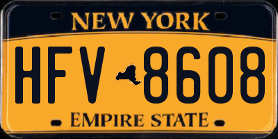 NY license plate HFV8608