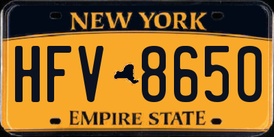 NY license plate HFV8650