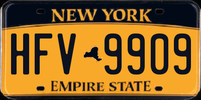 NY license plate HFV9909