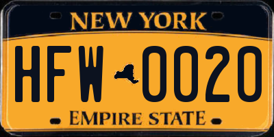 NY license plate HFW0020