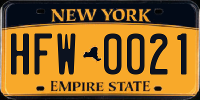 NY license plate HFW0021
