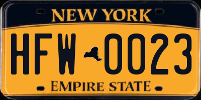 NY license plate HFW0023