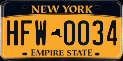 NY license plate HFW0034