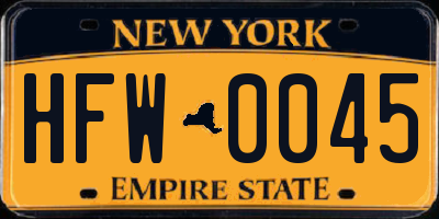 NY license plate HFW0045