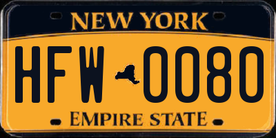 NY license plate HFW0080
