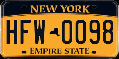 NY license plate HFW0098
