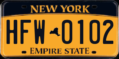 NY license plate HFW0102