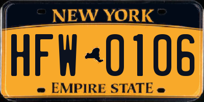 NY license plate HFW0106