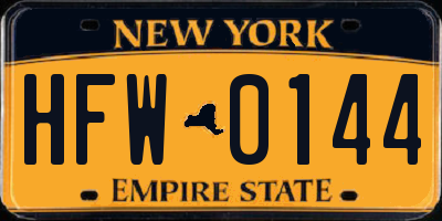 NY license plate HFW0144