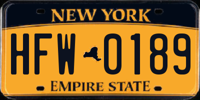 NY license plate HFW0189