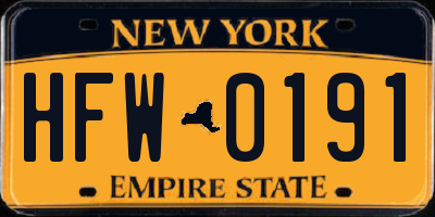 NY license plate HFW0191