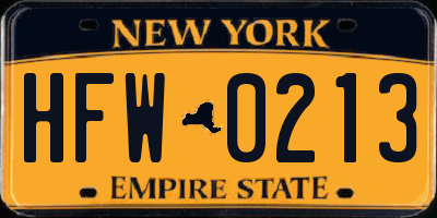 NY license plate HFW0213