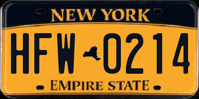 NY license plate HFW0214