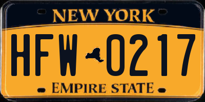 NY license plate HFW0217