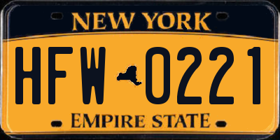 NY license plate HFW0221