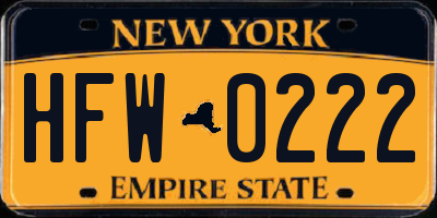 NY license plate HFW0222