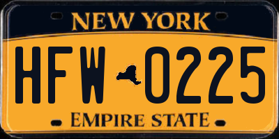 NY license plate HFW0225