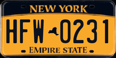 NY license plate HFW0231