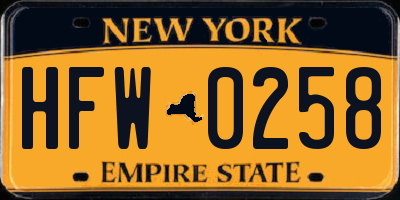 NY license plate HFW0258