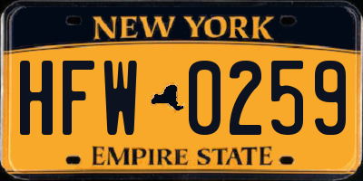 NY license plate HFW0259