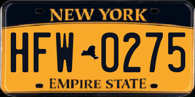 NY license plate HFW0275