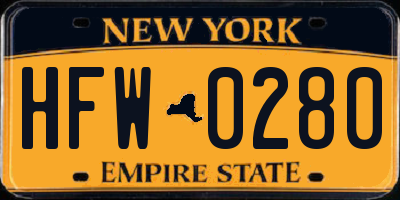 NY license plate HFW0280