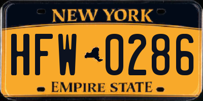 NY license plate HFW0286