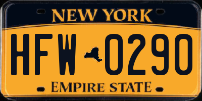 NY license plate HFW0290