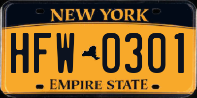 NY license plate HFW0301