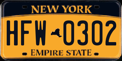 NY license plate HFW0302