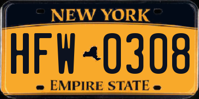 NY license plate HFW0308