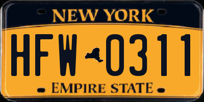 NY license plate HFW0311